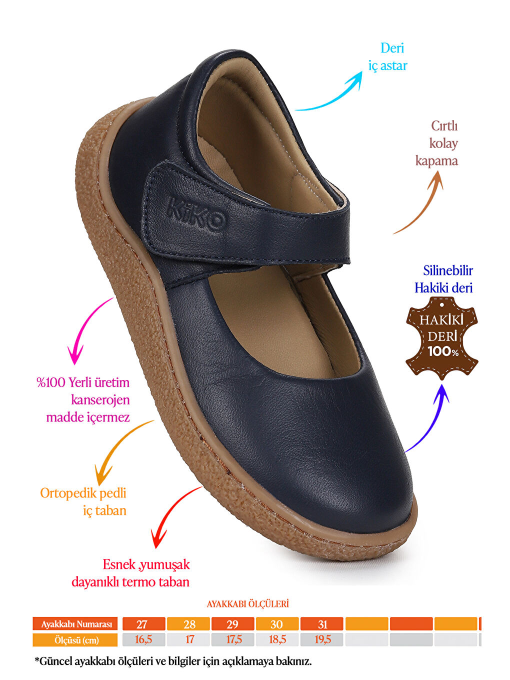 Lacivert Lida %100 Deri Günlük Kız Çocuk Babet Ayakkabı-1