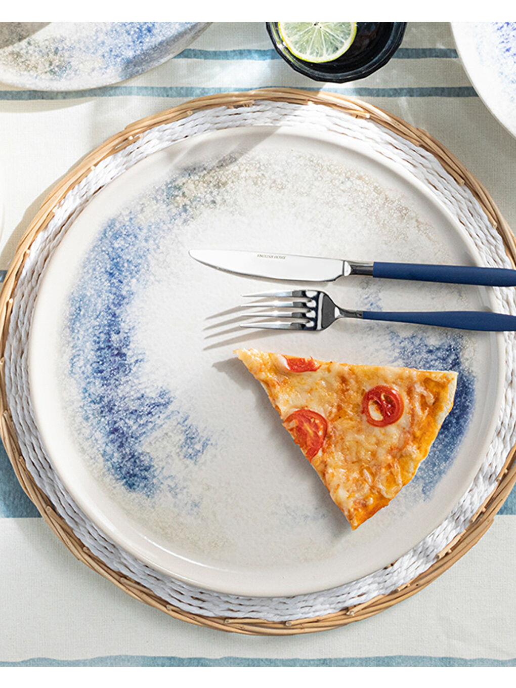 Aqua Side Seramik Pizza Servis Tabağı 32 cm Mavi-1