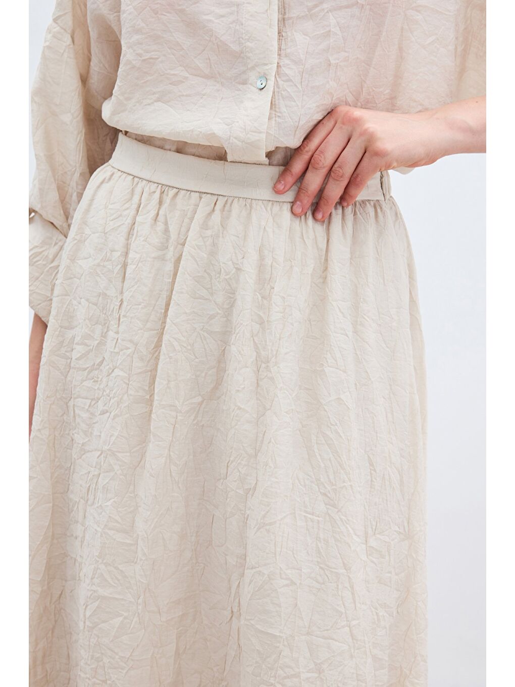 Kraşlı Kloş  Etek - Bej-6