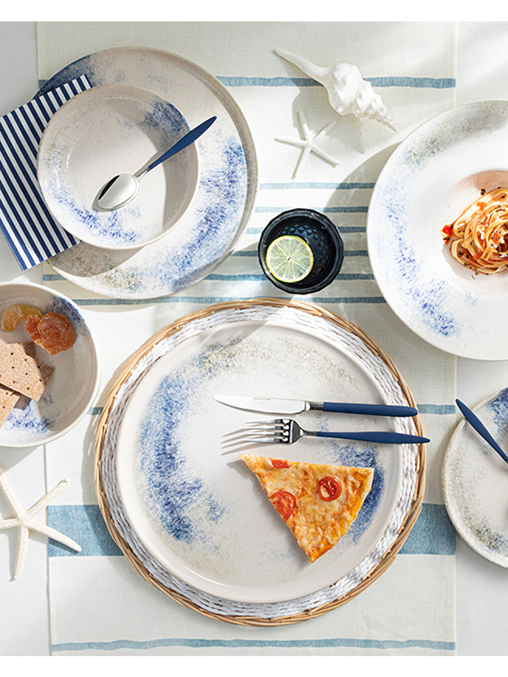 Aqua Side Seramik Pizza Servis Tabağı 32 cm Mavi-3