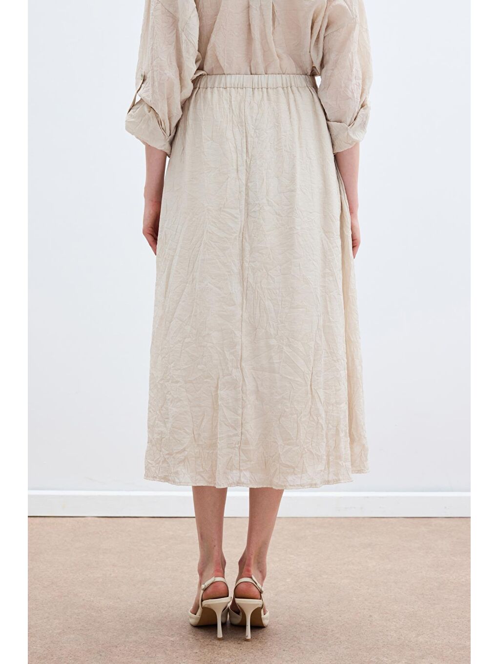 Kraşlı Kloş  Etek - Bej-7