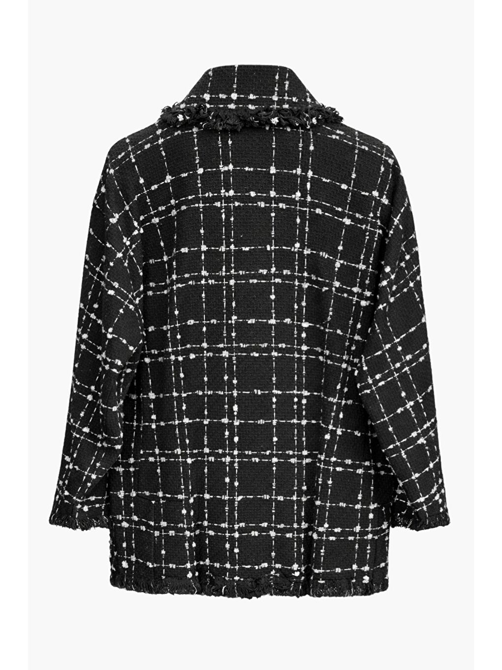 Mix Siyah Beyaz Tüvit Dokuma Çıtçıtlı Uzun Ceket-5