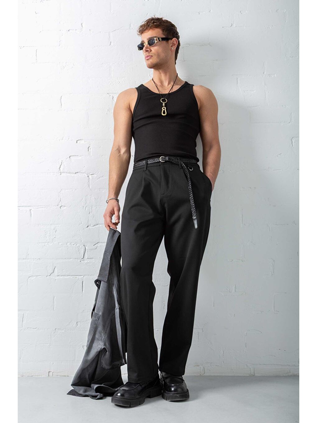 Erkek Fitilli Dar Kalıp Kolsuz Tişört Siyah-2