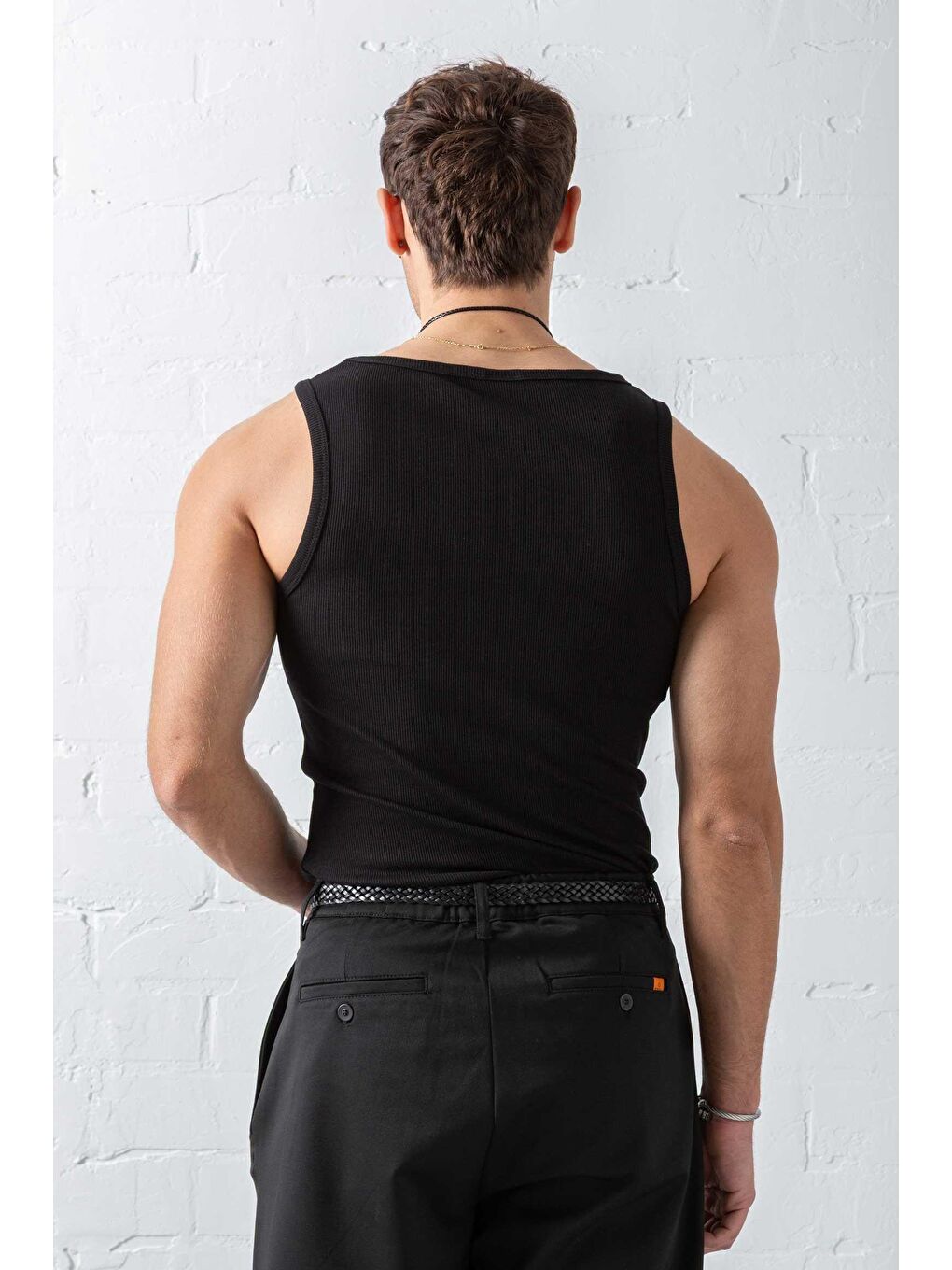 Erkek Fitilli Dar Kalıp Kolsuz Tişört Siyah-5