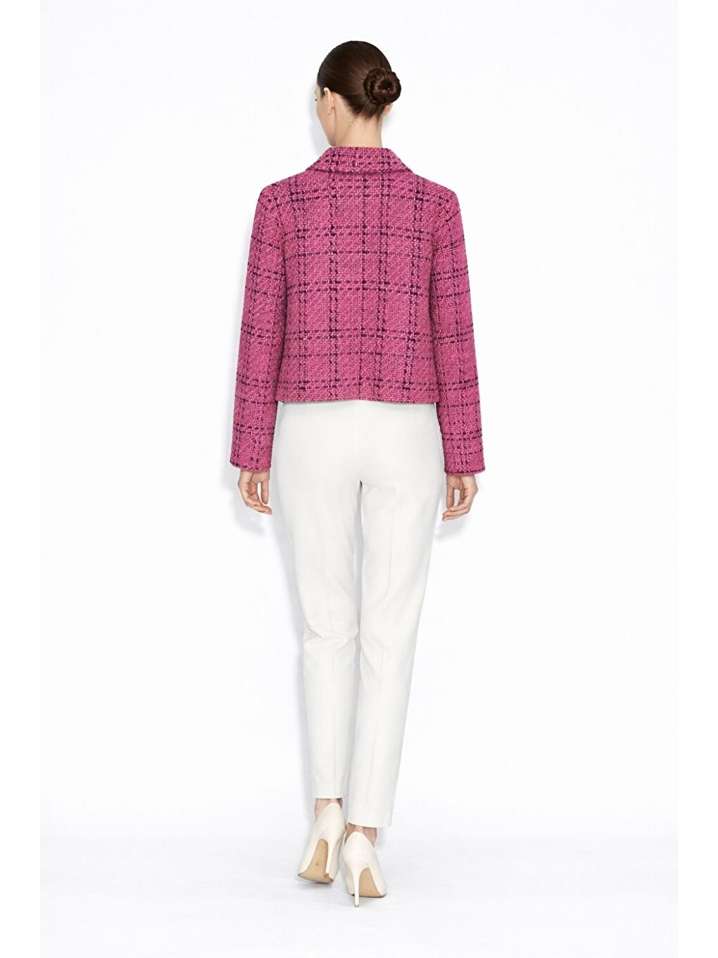 Siyah Fuşya Tüvit Dokuma Gold Düğmeli Ceket-2