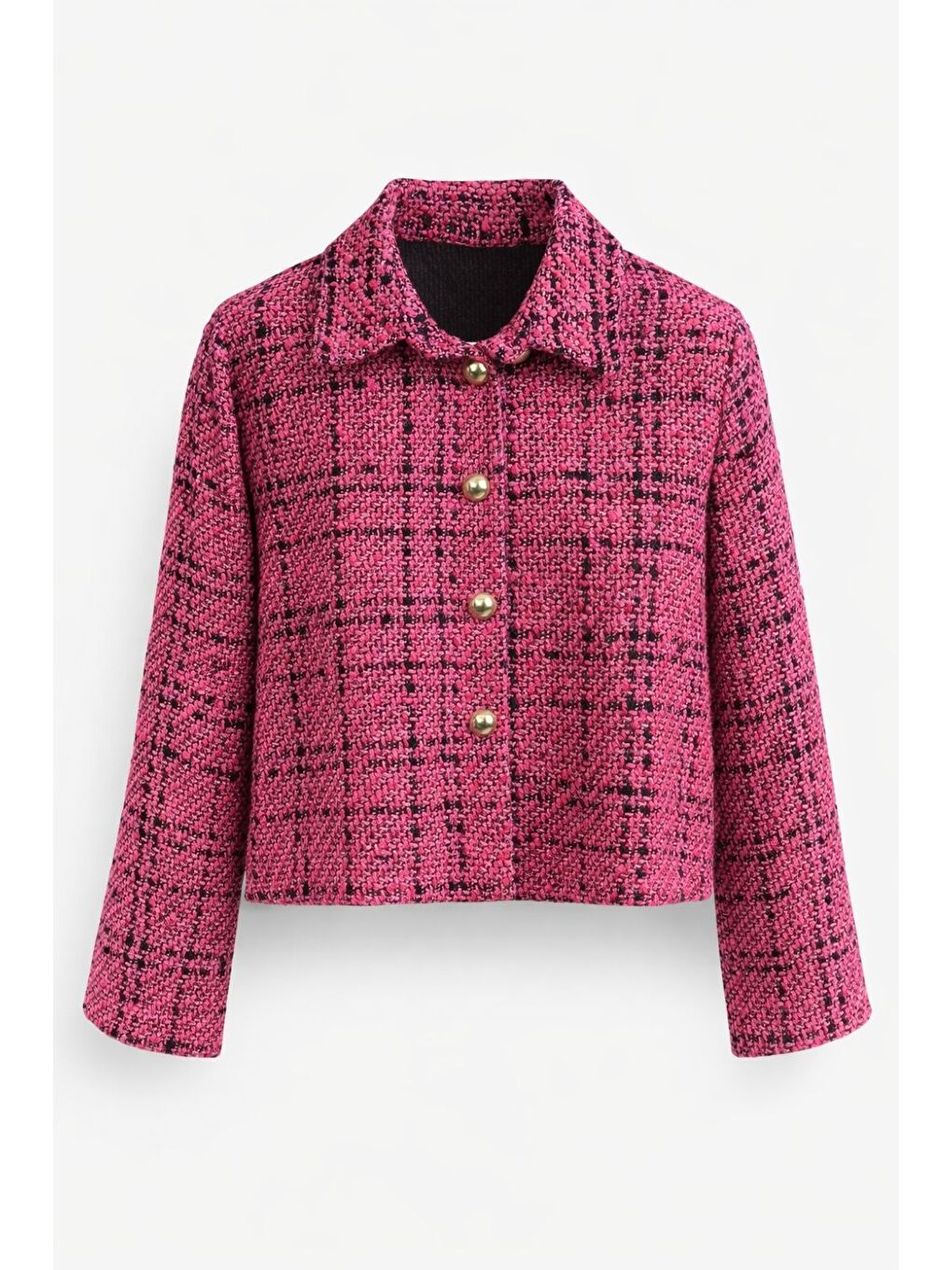 Siyah Fuşya Tüvit Dokuma Gold Düğmeli Ceket-3