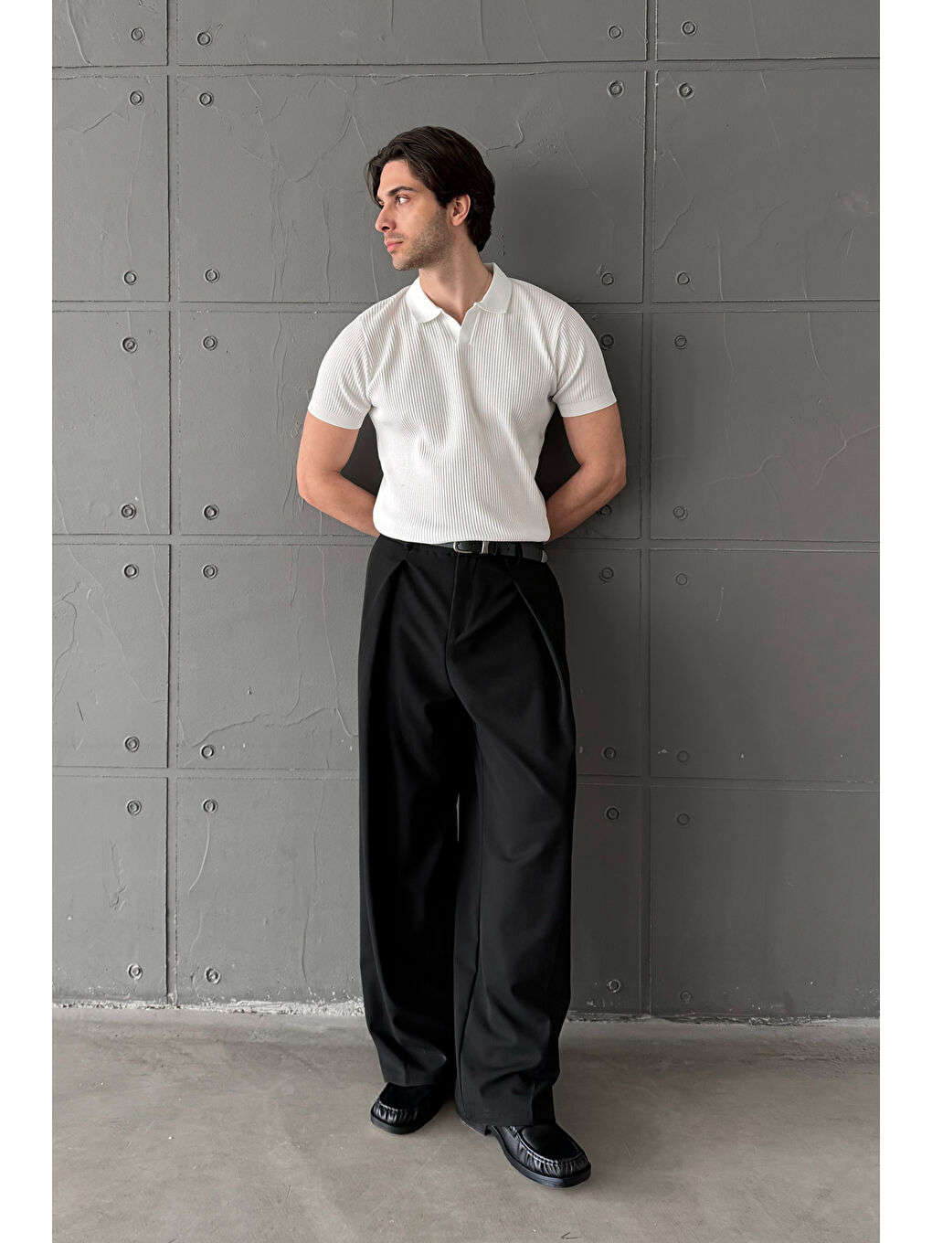 Beyaz Erkek Petek Desen Polo Yaka Triko T-shirt-8