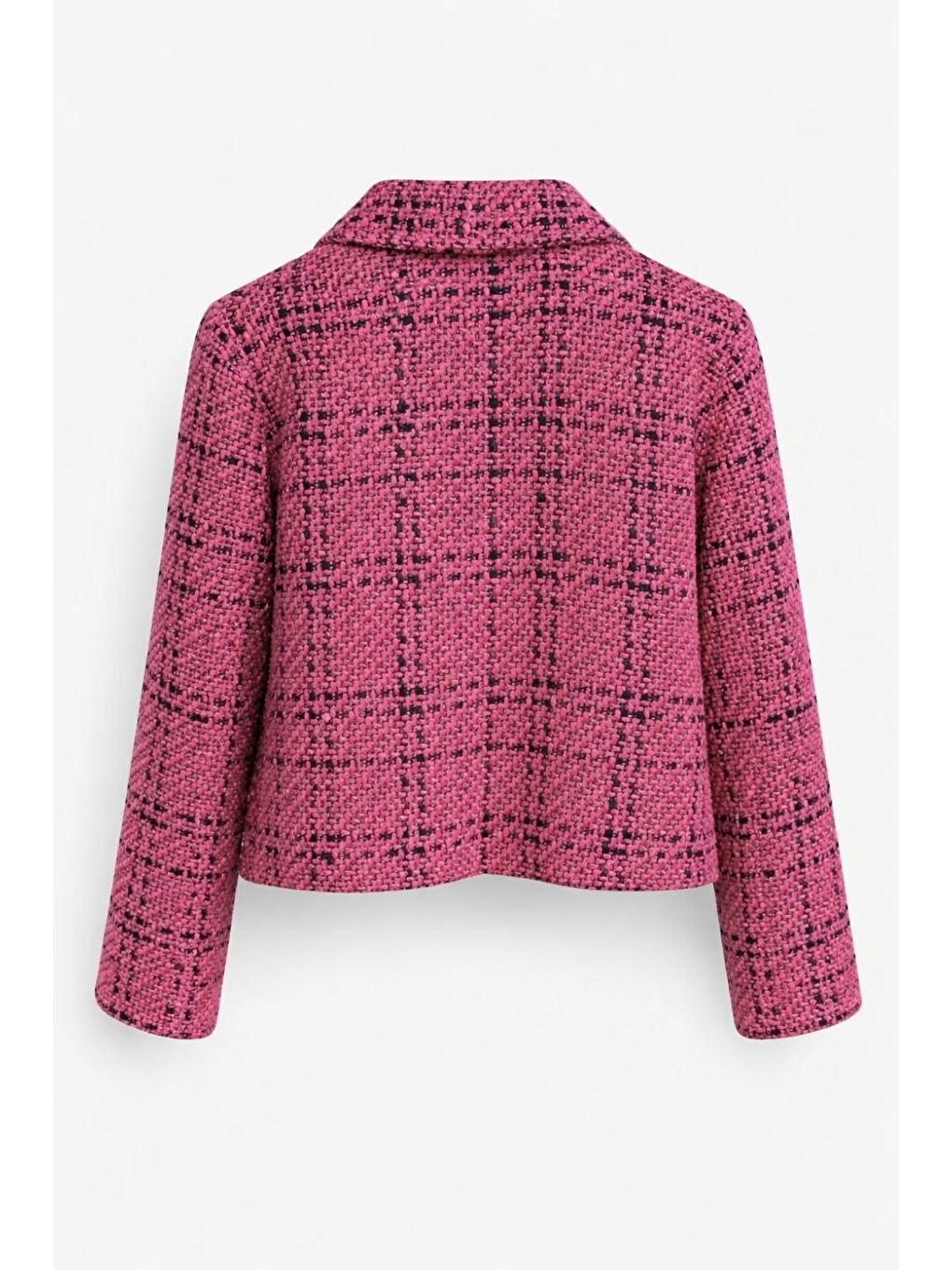 Siyah Fuşya Tüvit Dokuma Gold Düğmeli Ceket-4