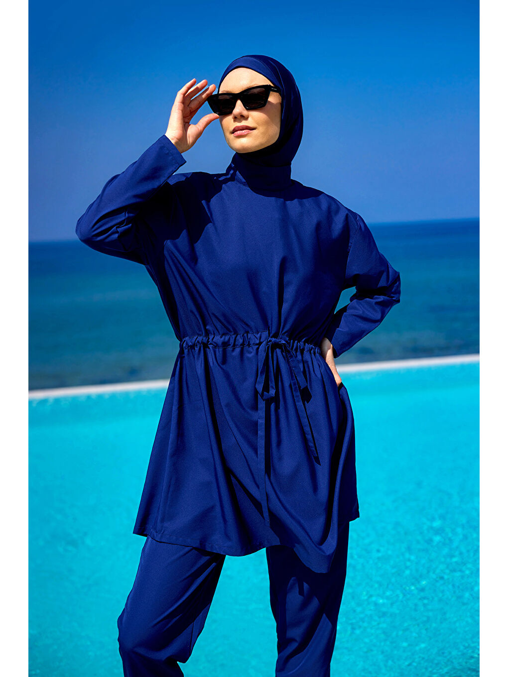 Lacivert Hakim Yaka Tam Kapalı Tesettür Mayo Takımı A2502-2-1