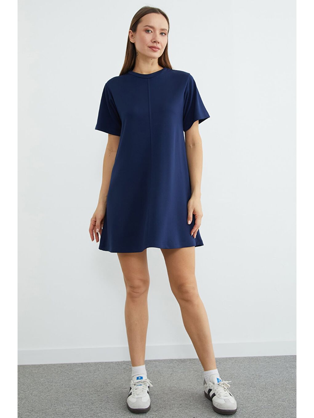 Lacivert Basic Çimalı Mini Boy Modal Elbise