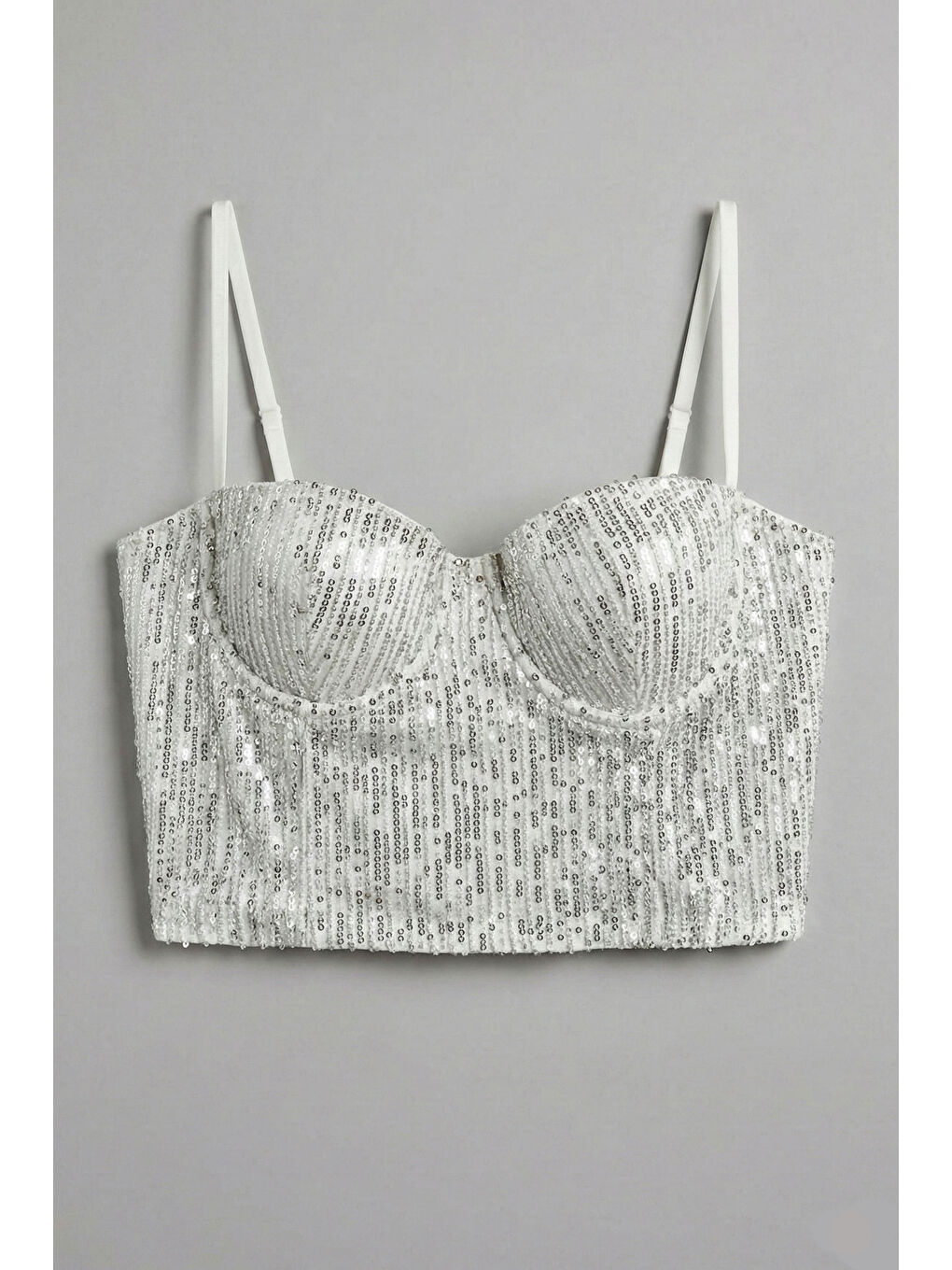 Kadın Ekru Silver Renk Pul Payet Detaylı Askılı Büstiyer-3