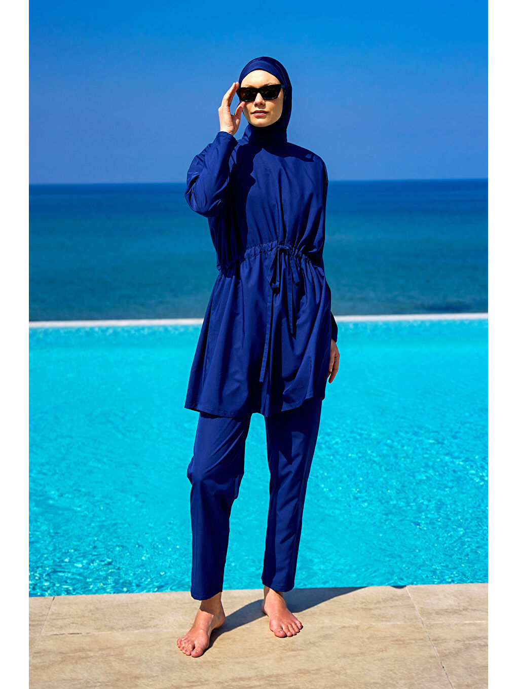 Lacivert Hakim Yaka Tam Kapalı Tesettür Mayo Takımı A2502-2-2