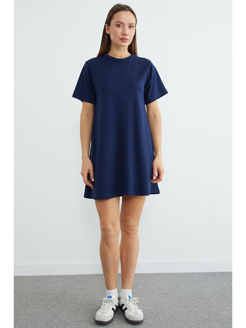 Lacivert Basic Çimalı Mini Boy Modal Elbise-2