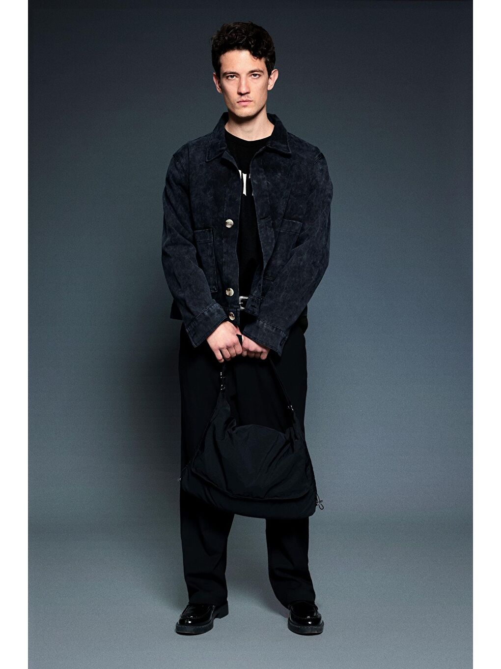 Erkek Boxy Fit Düğmeli Cepli Ceket Siyah-2