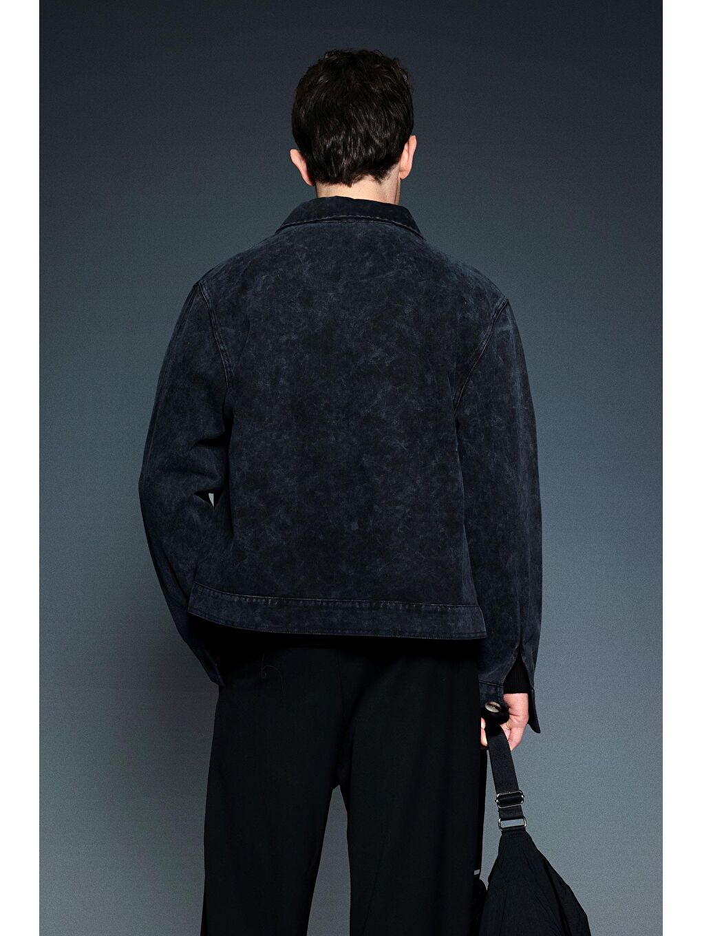 Erkek Boxy Fit Düğmeli Cepli Ceket Siyah-4