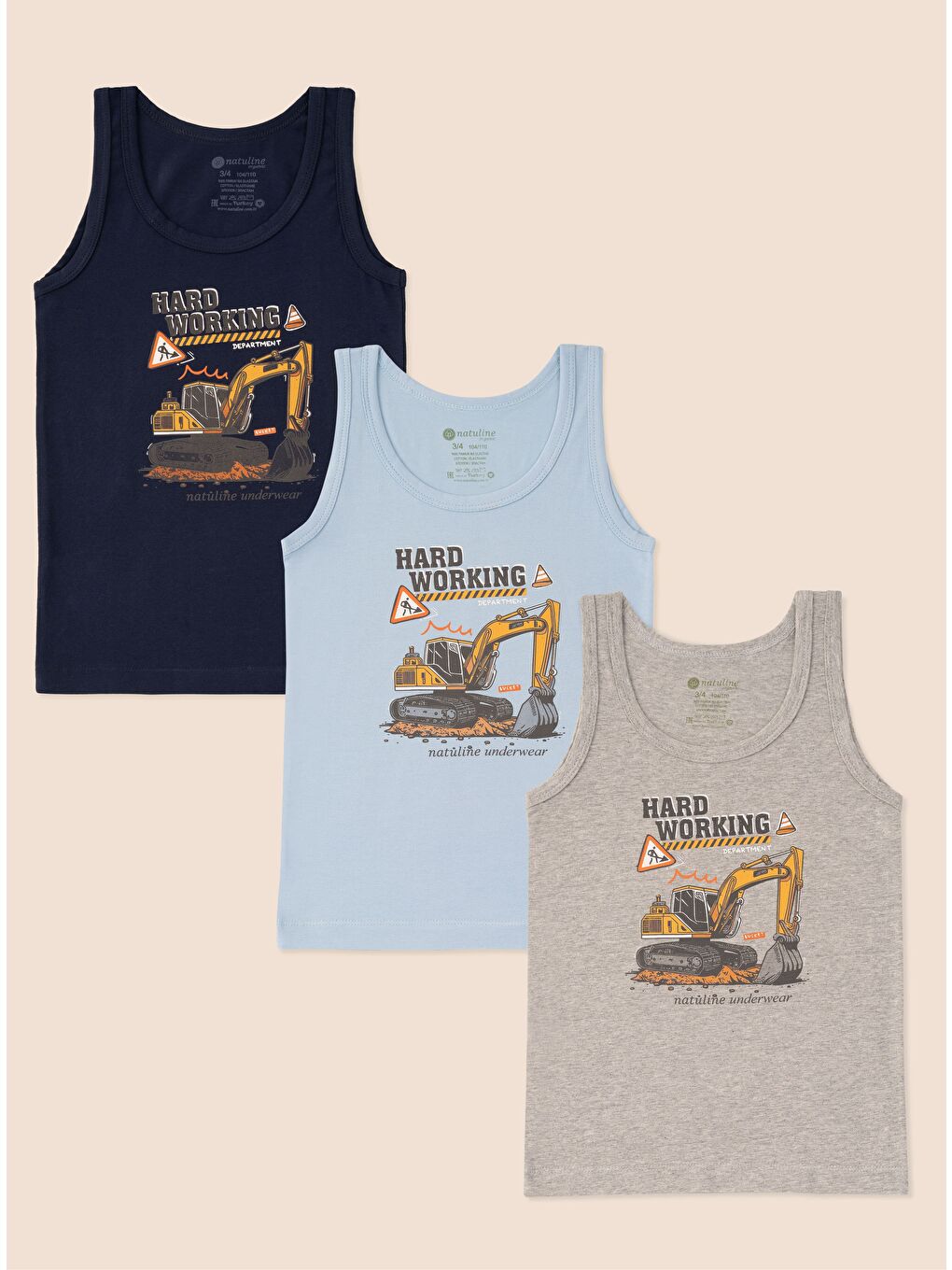 Lacivert Erkek Çocuk Organik Pamuklu  Atlet Hard Working 6 lı Paket-1