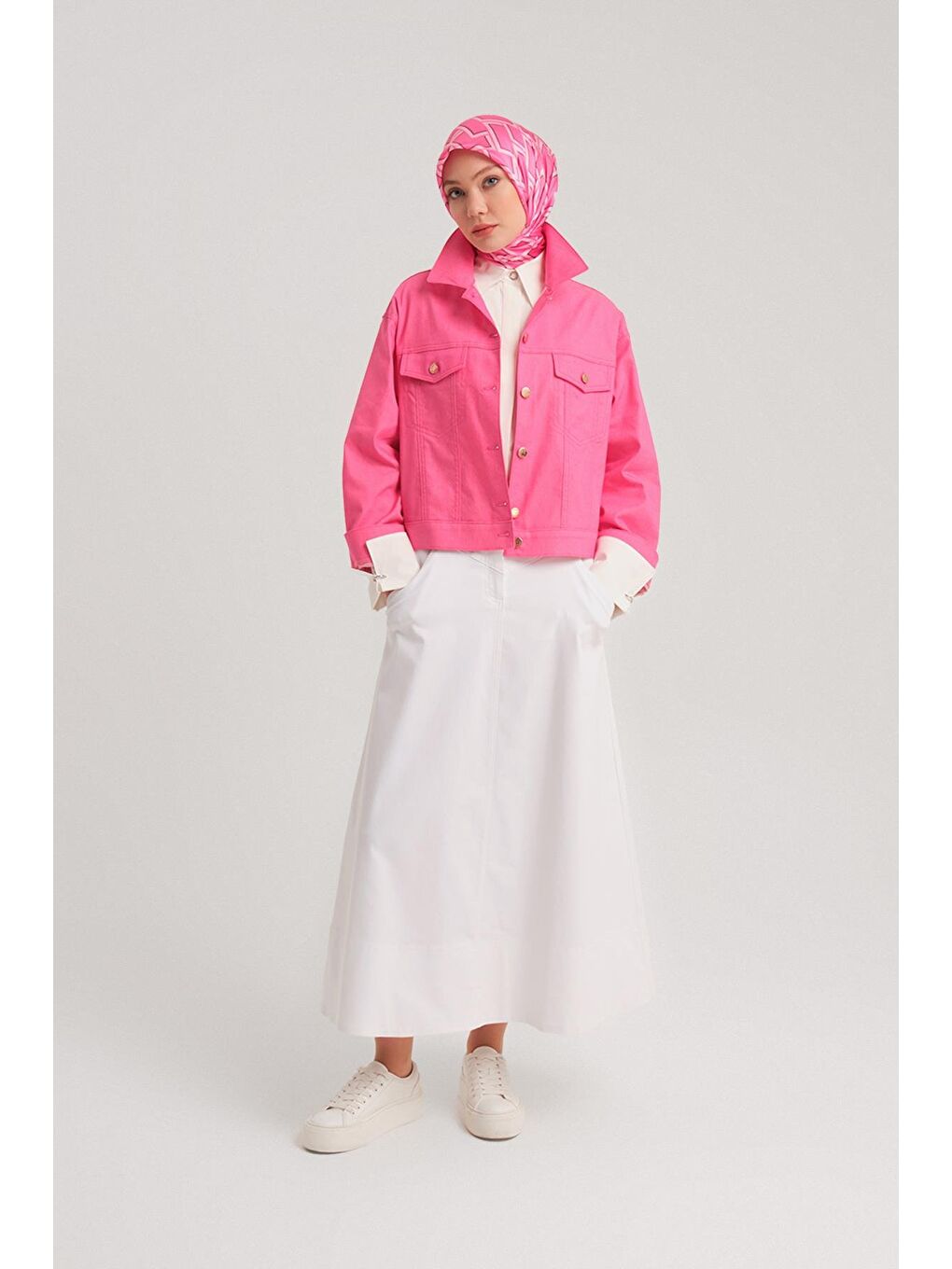 Pembe Kısa Denim Ceket 24Y5405 Orkide-2