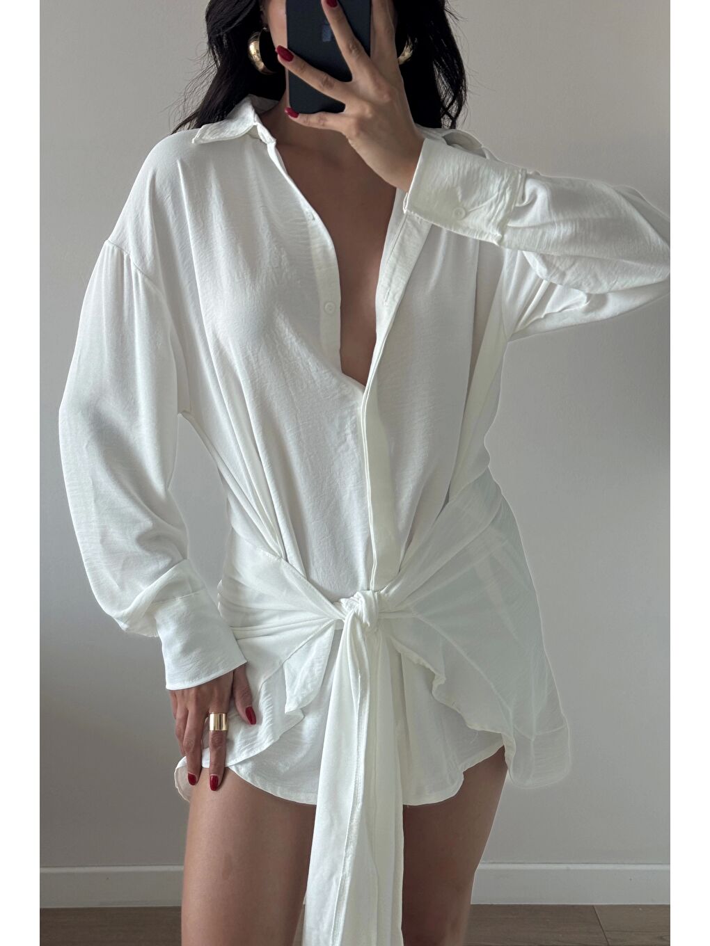 Kadın Beyaz Gömlek Elbise 458521