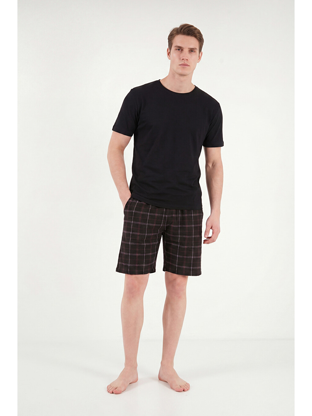 Siyah Pamuklu Regular Fit Bağlamalı Cepli Pijama Şort 6574004-2