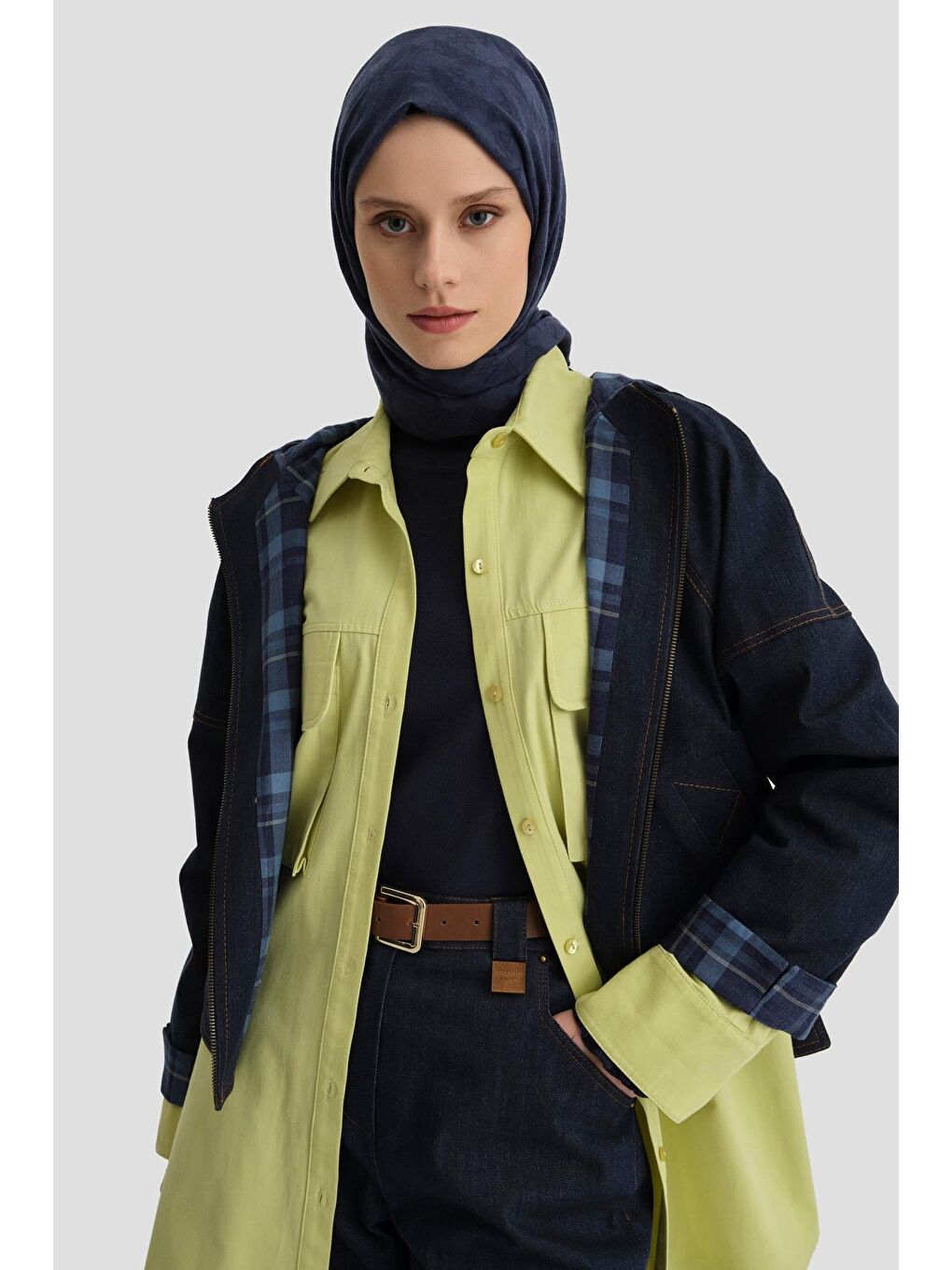 Ekose Astarlı Denim Ceket 24K5701 Lacivert