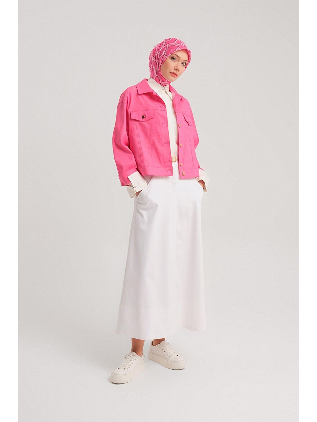 Pembe Kısa Denim Ceket 24Y5405 Orkide-3