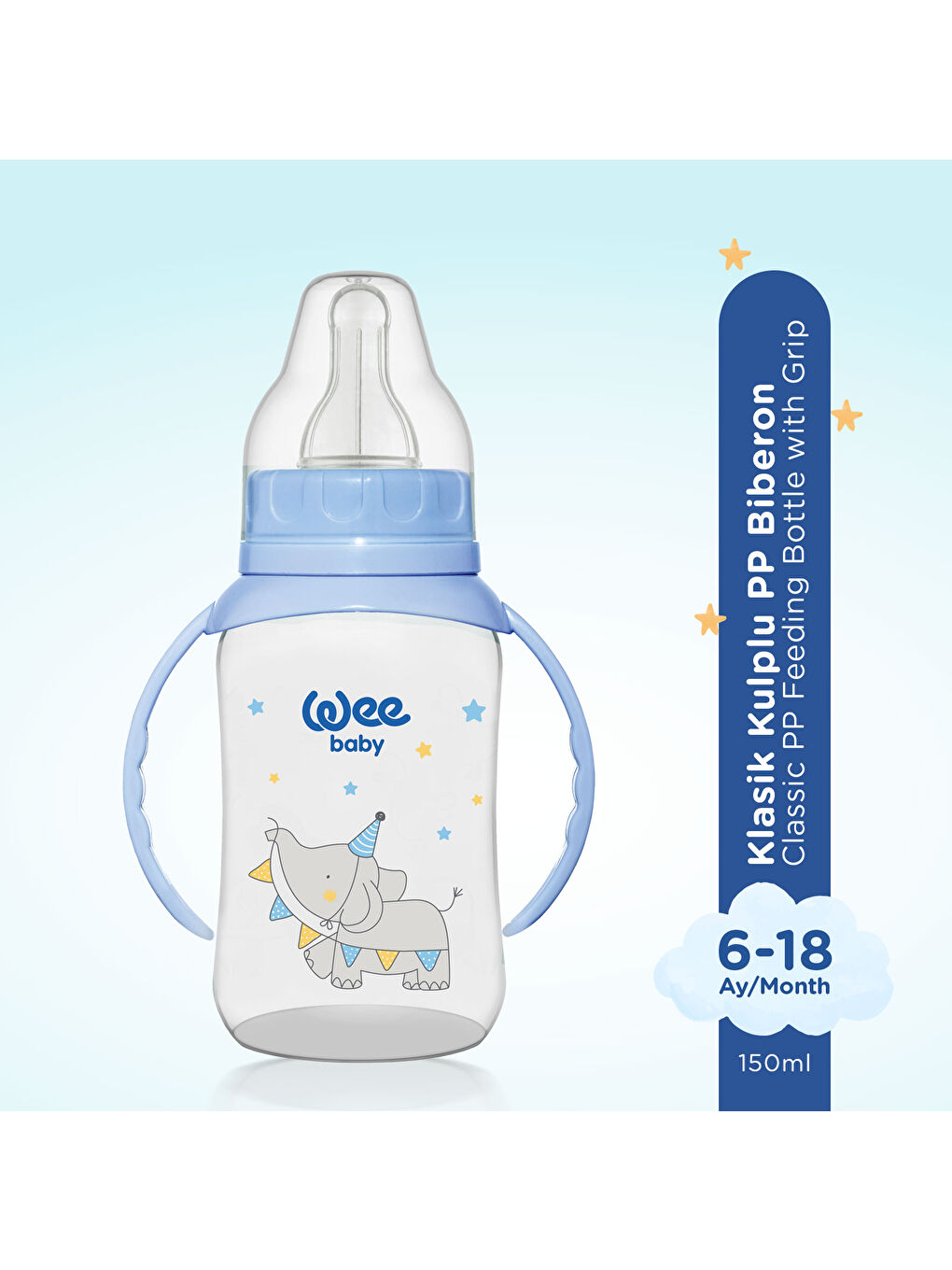 Klasik Kulplu PP Biberon 150 ml - MAVİ-1