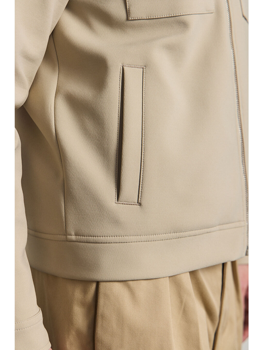 Erkek Standart Kalıp Gömlek Yaka Ceket Bej-4