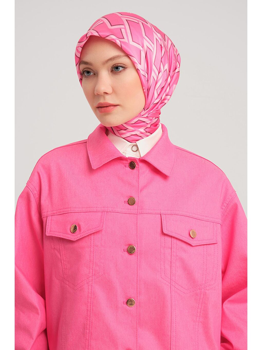 Pembe Kısa Denim Ceket 24Y5405 Orkide-4