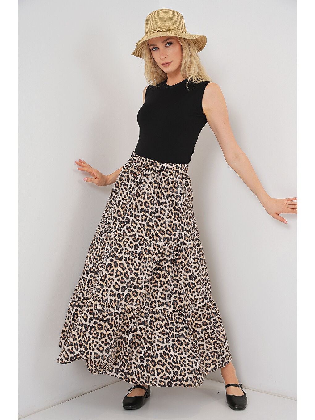 Kadın Desenli Uzun Etek 8053 - C. Kahverengi