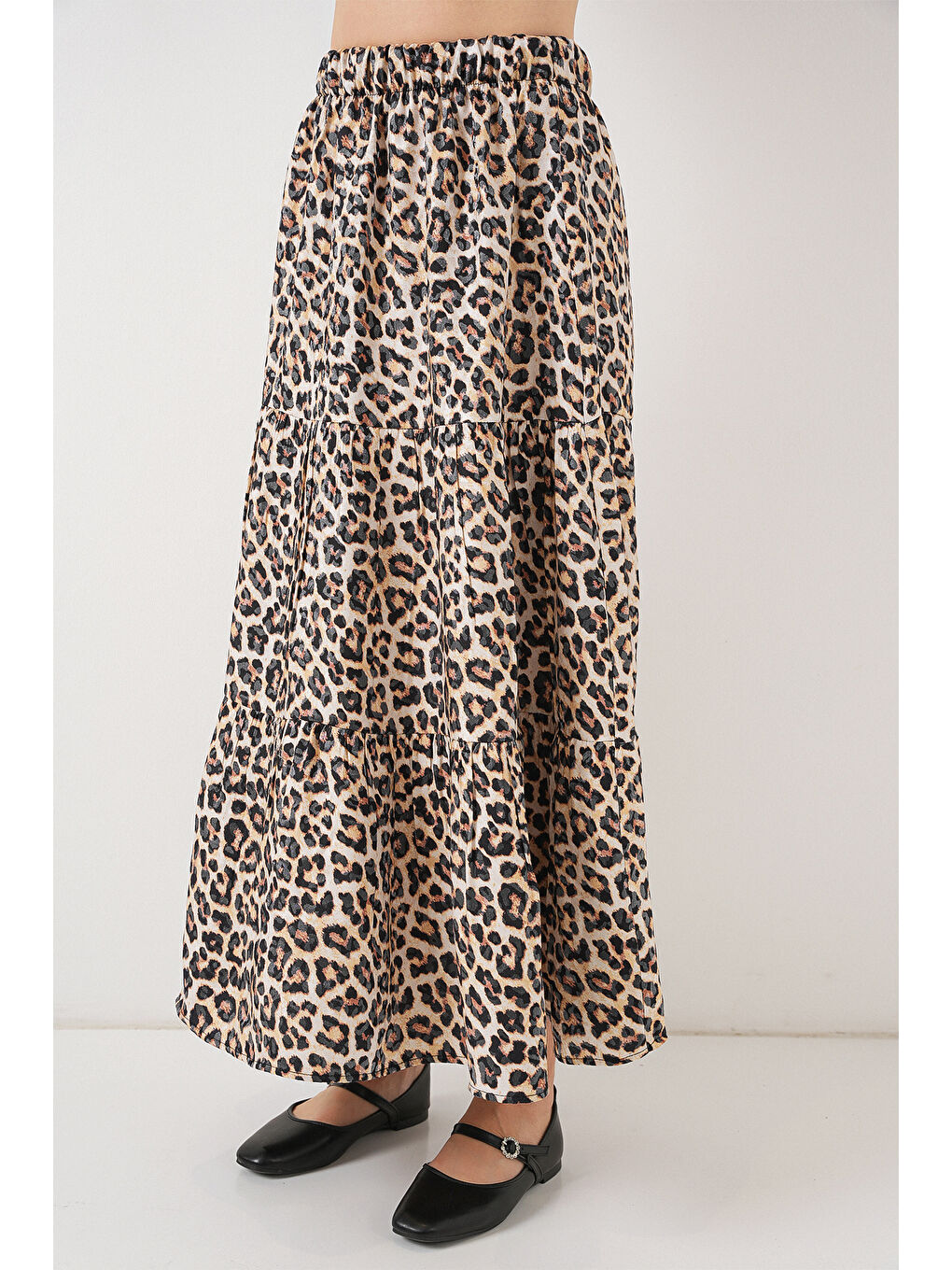 Kadın Desenli Uzun Etek 8053 - C. Kahverengi-1