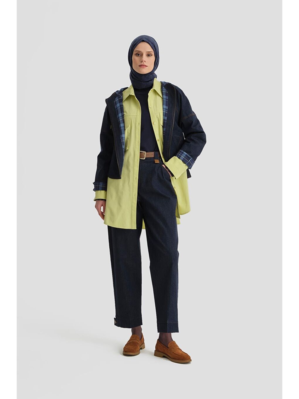 Ekose Astarlı Denim Ceket 24K5701 Lacivert-1