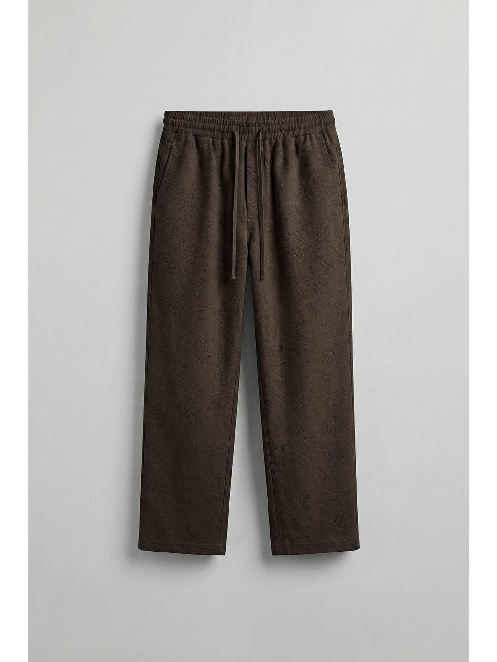 Erkek Relaxed Fit Jakar Desenli Bağcıklı Pantolon Kahverengi