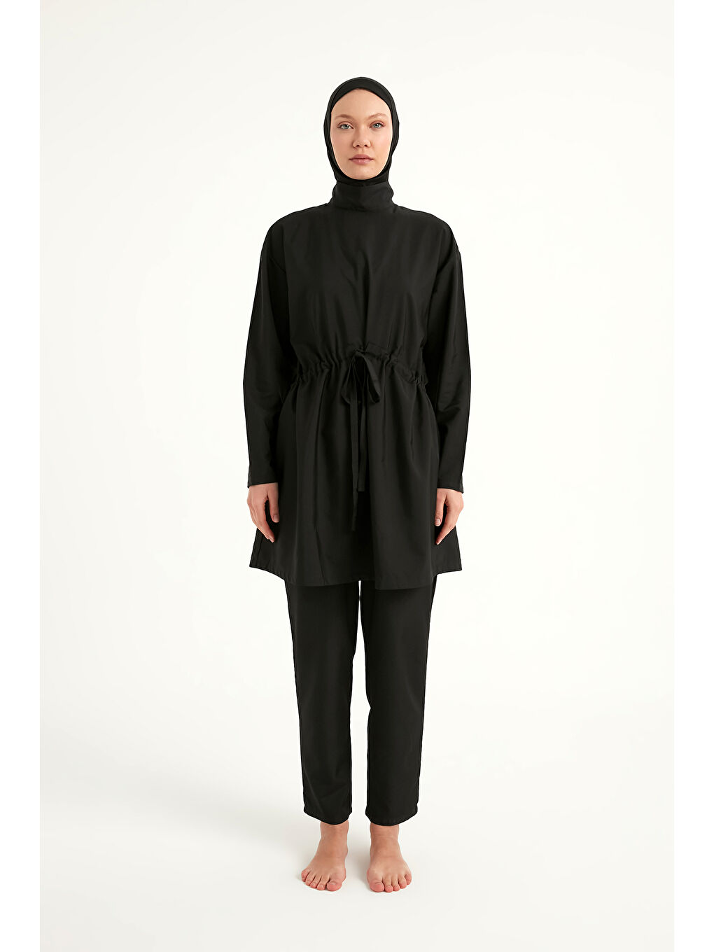 Siyah Hakim Yaka Tam Kapalı Tesettür Mayo Takımı A2502-1-3