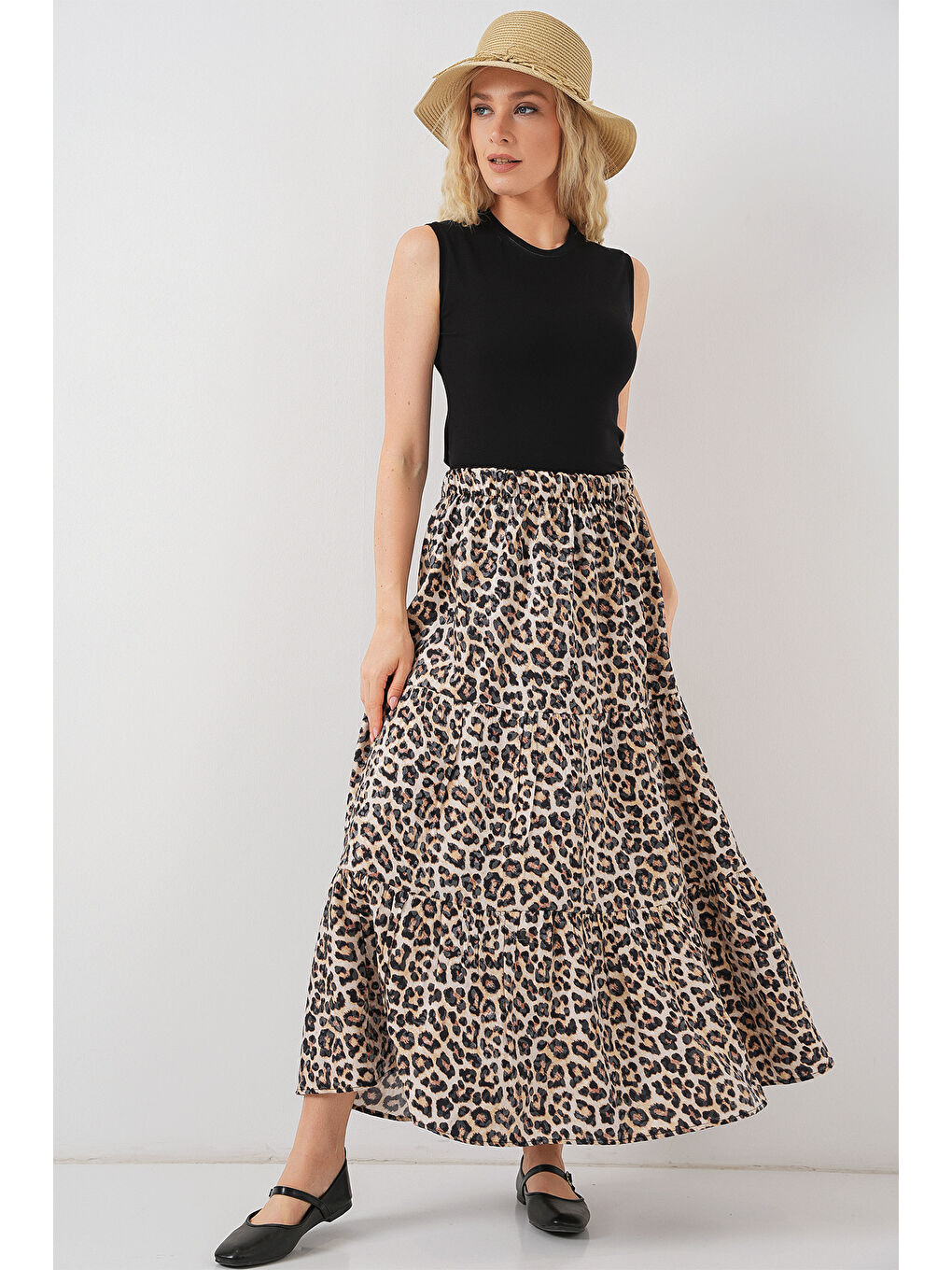 Kadın Desenli Uzun Etek 8053 - C. Kahverengi-2