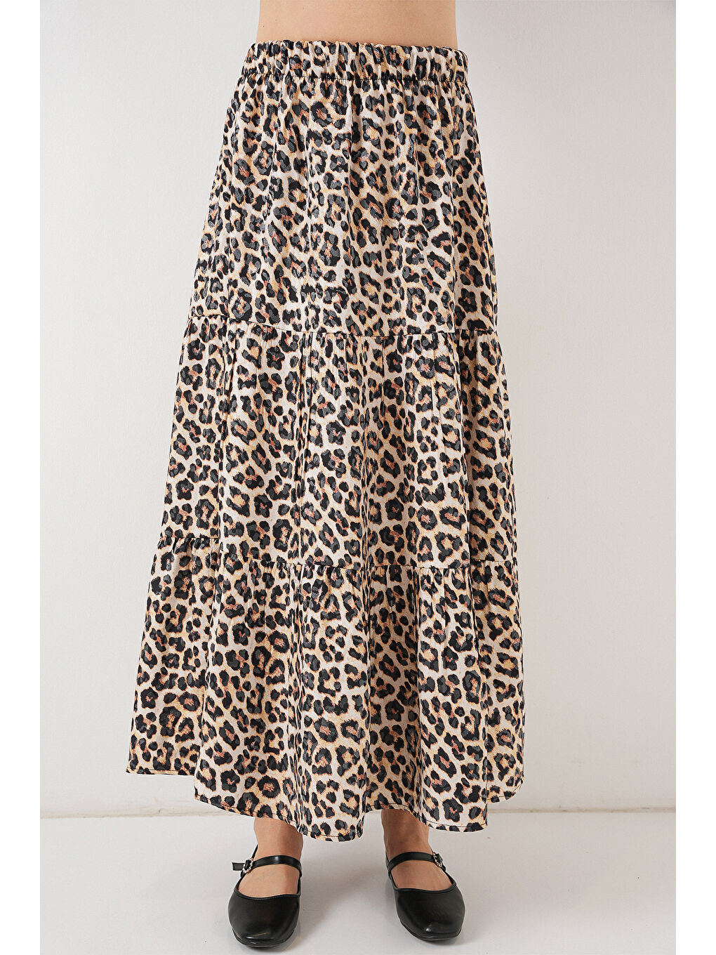 Kadın Desenli Uzun Etek 8053 - C. Kahverengi-3