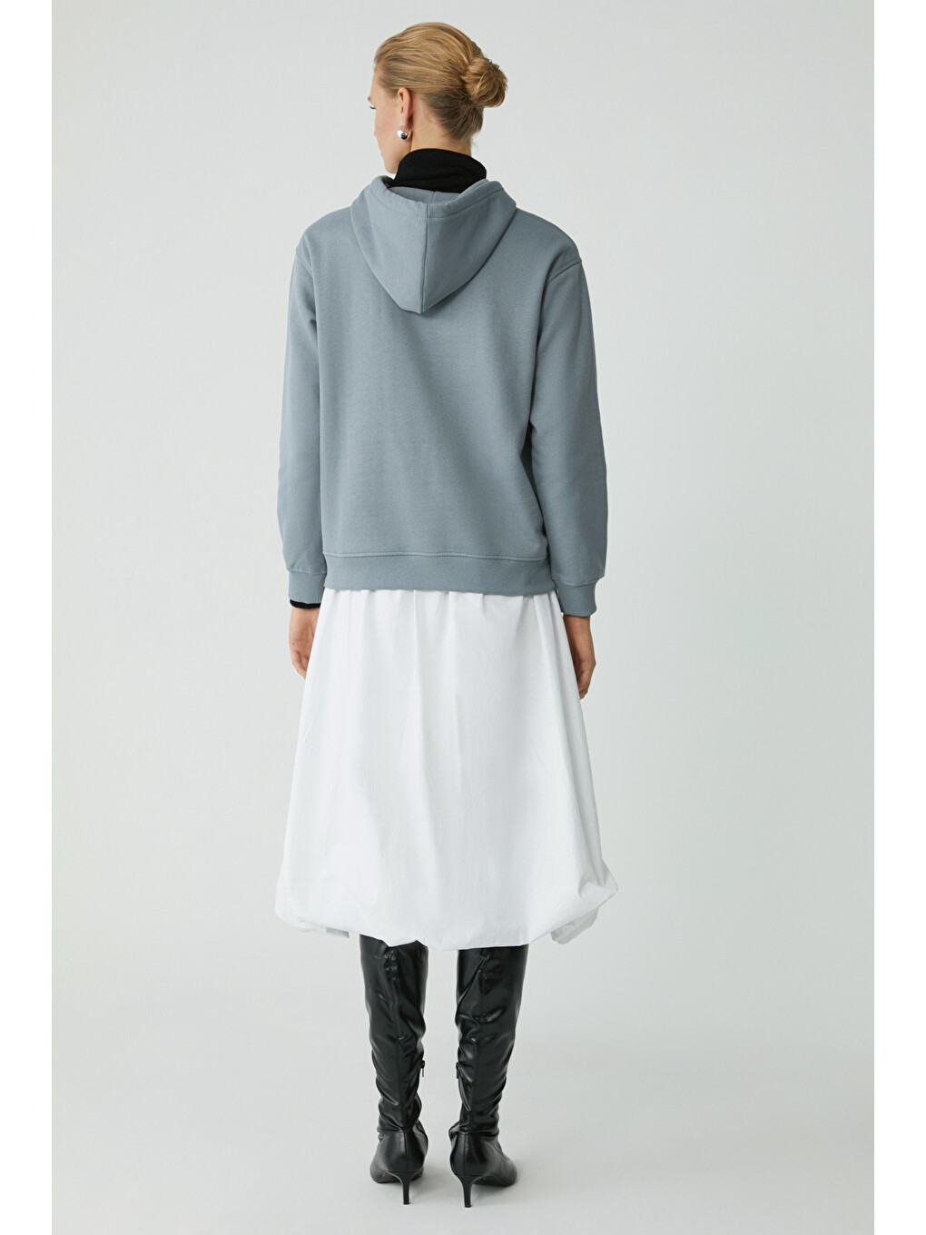 Abelıa Kadın Pamuklu Içi Polarlı Yumuşacık Kalın Kumaşlı Kapüşonlu Örme Comfort Mavi Sweatshirt-4