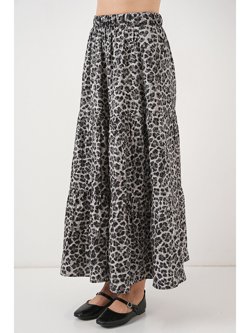 Kadın Desenli Uzun Etek 8053 - Antrasit-1