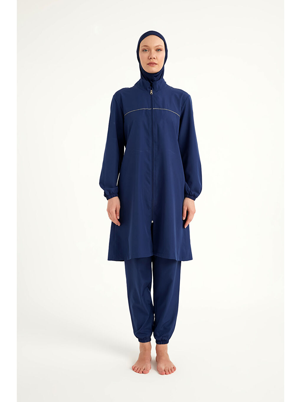 Lacivert Tam Kapalı Tesettür Mayo Takımı Su İtici Kumaş A2501-2-3