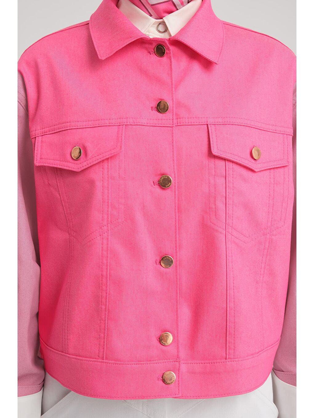 Pembe Kısa Denim Ceket 24Y5405 Orkide-5