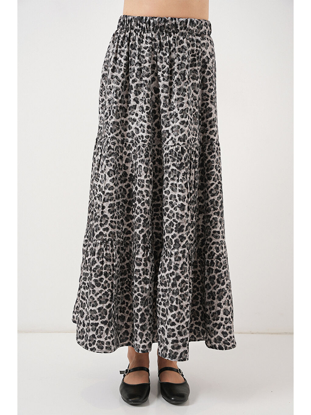 Kadın Desenli Uzun Etek 8053 - Antrasit-3