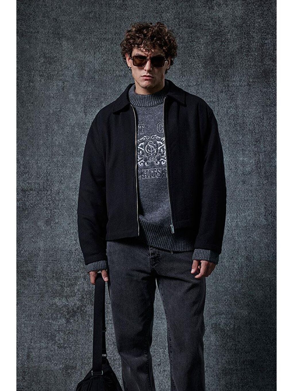 Erkek Oversize İnce Fermuarlı Ceket Siyah