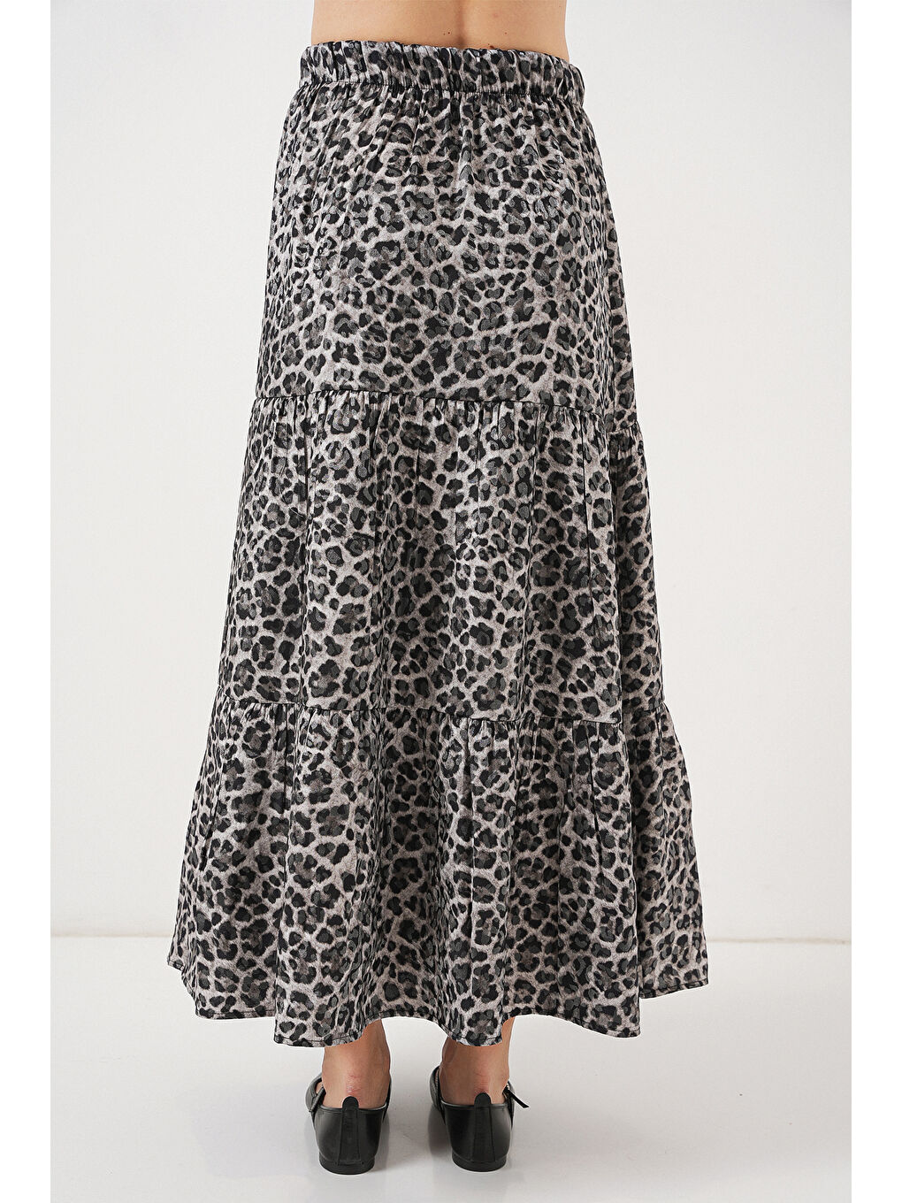 Kadın Desenli Uzun Etek 8053 - Antrasit-5