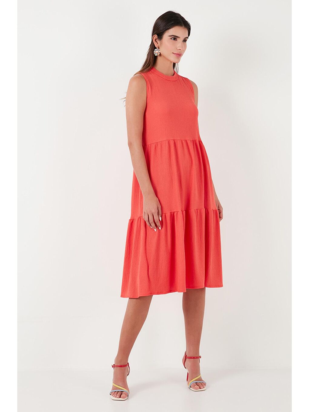 Turuncu Regular Fit Kolsuz Midi Kadın Elbise 5865658-3