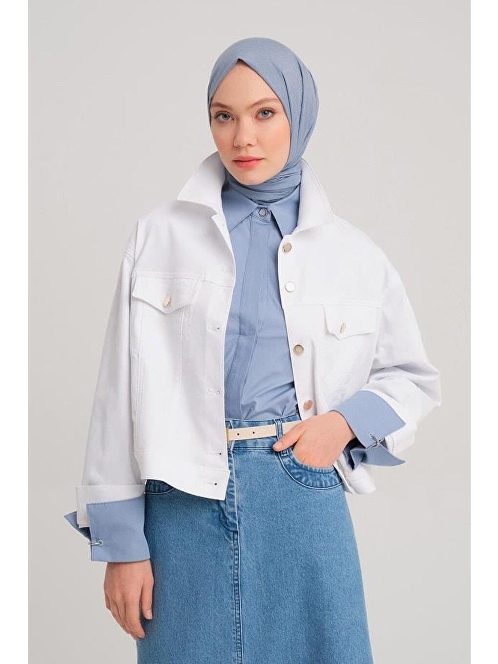 Kısa Denim Ceket 24Y5405 Beyaz