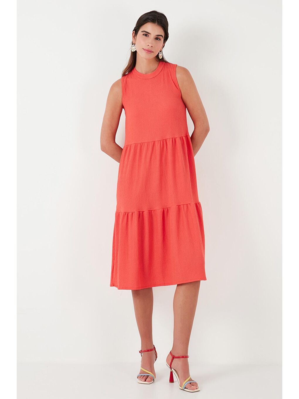 Turuncu Regular Fit Kolsuz Midi Kadın Elbise 5865658-4