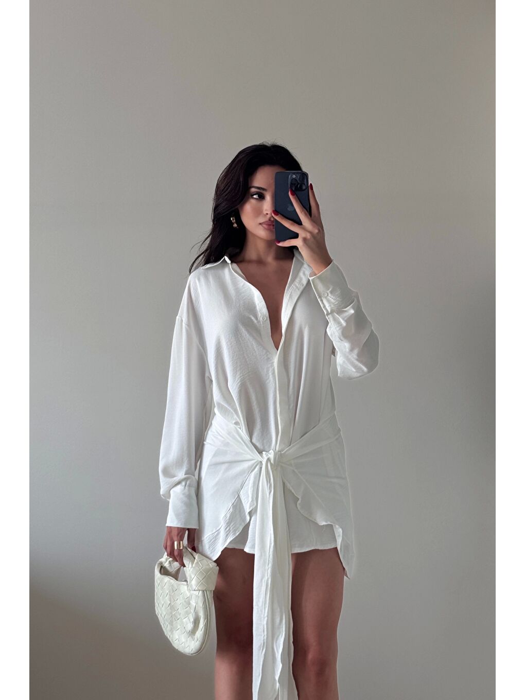 Kadın Beyaz Gömlek Elbise 458521-1