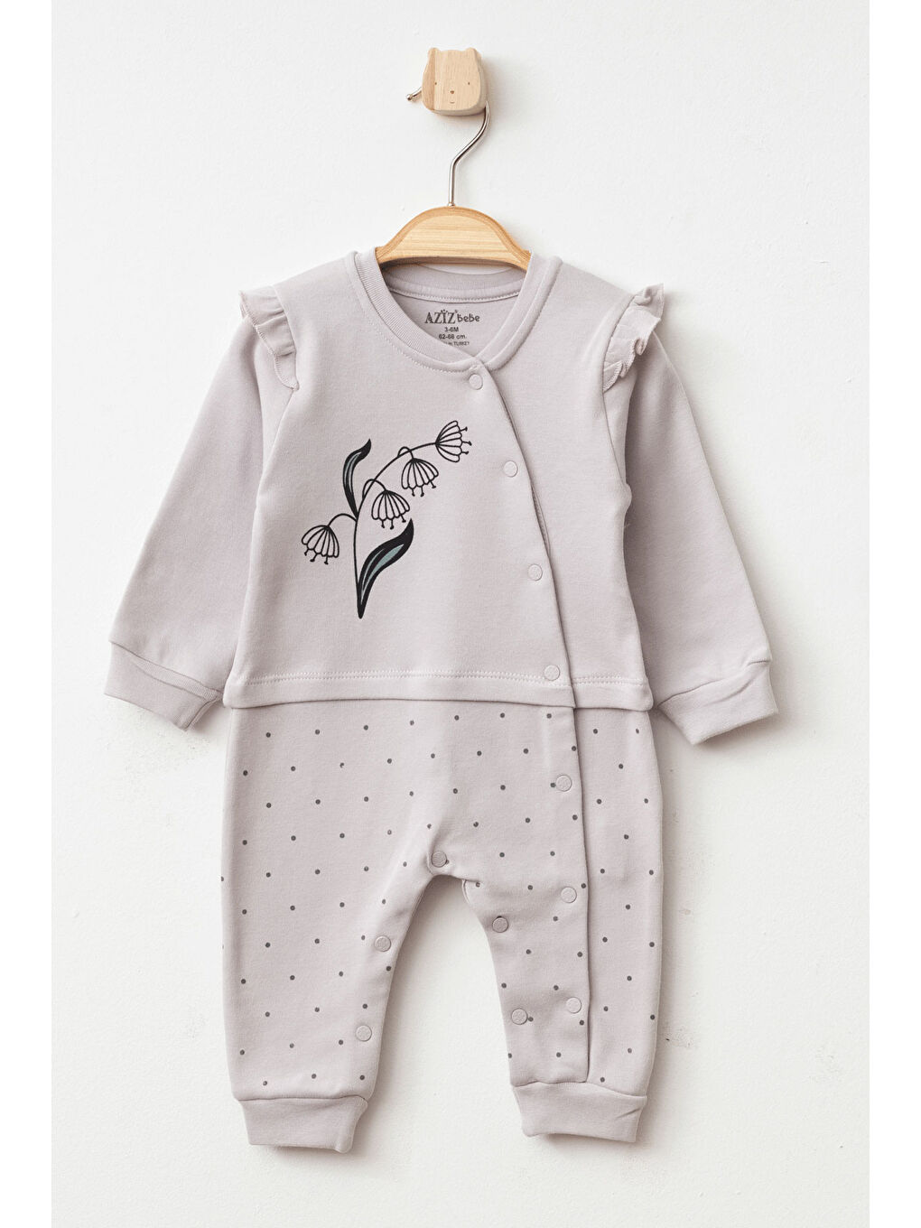 Bej Kız Bebek Çıtçıtlı Çiçek Desenli Tulum 0 Ay - 6 Ay