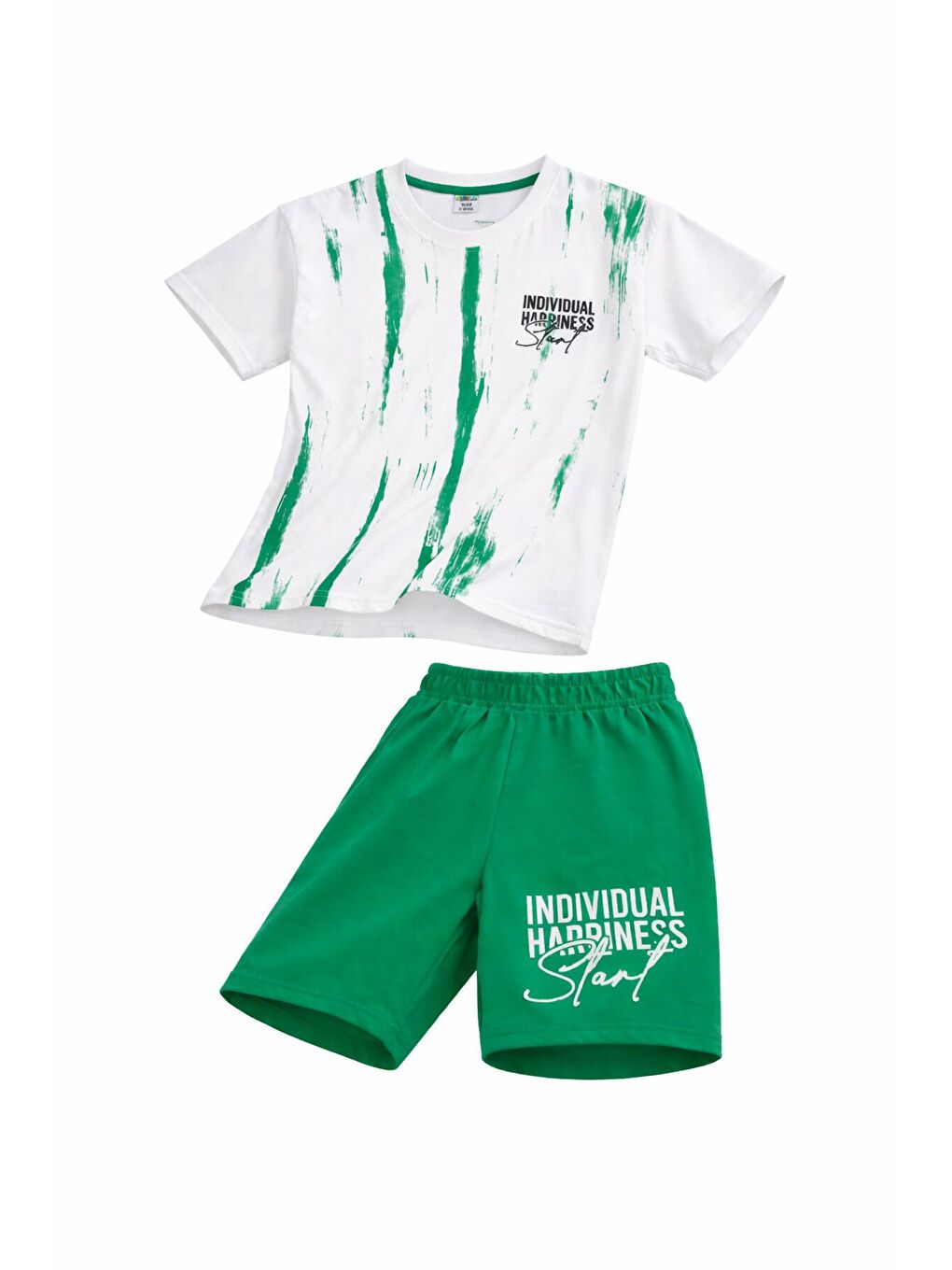 Yeşil Desenli Tişörtlü Erkek Çocuk Yazı Baskılı Şortlu Takım 23786-1