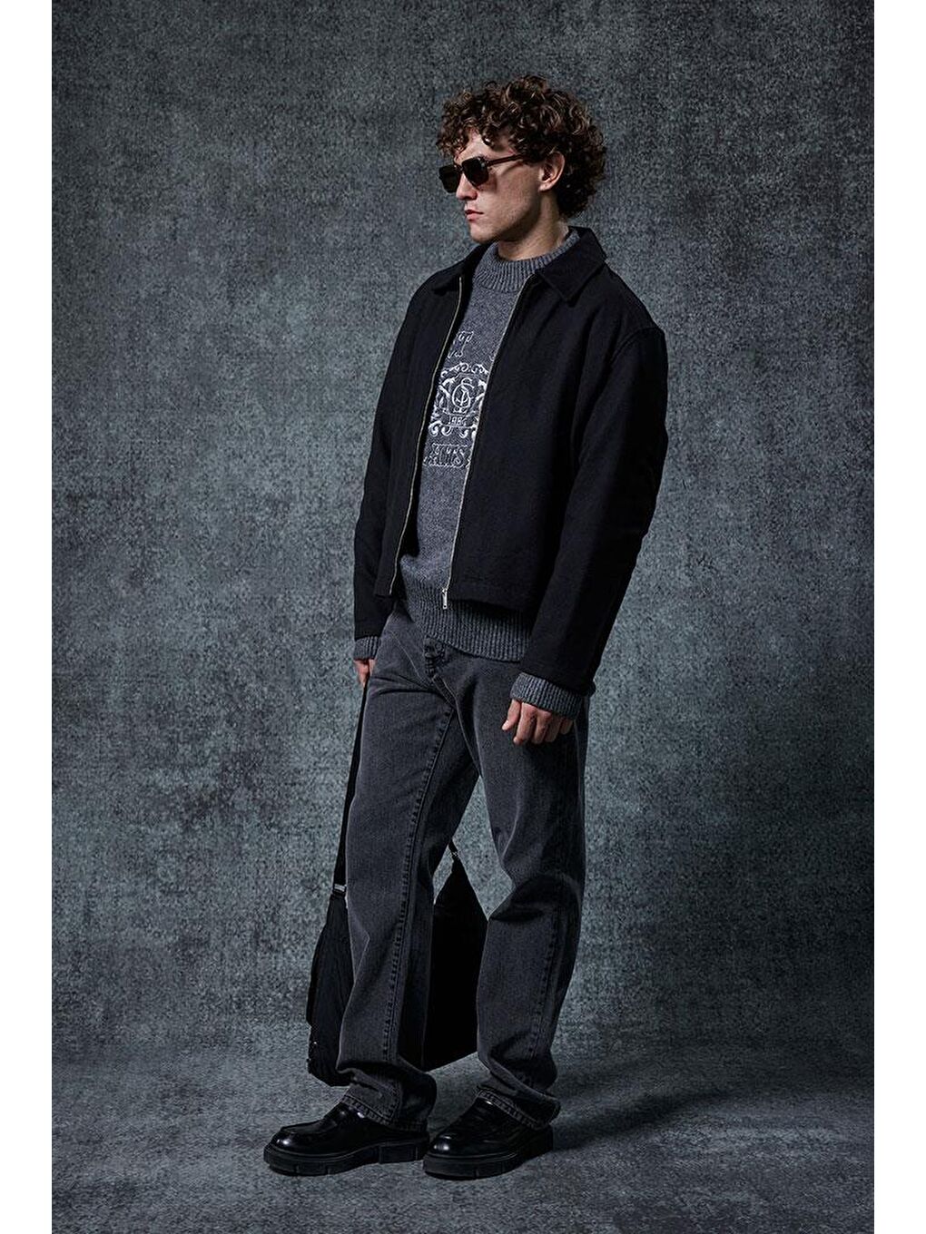 Erkek Oversize İnce Fermuarlı Ceket Siyah-2