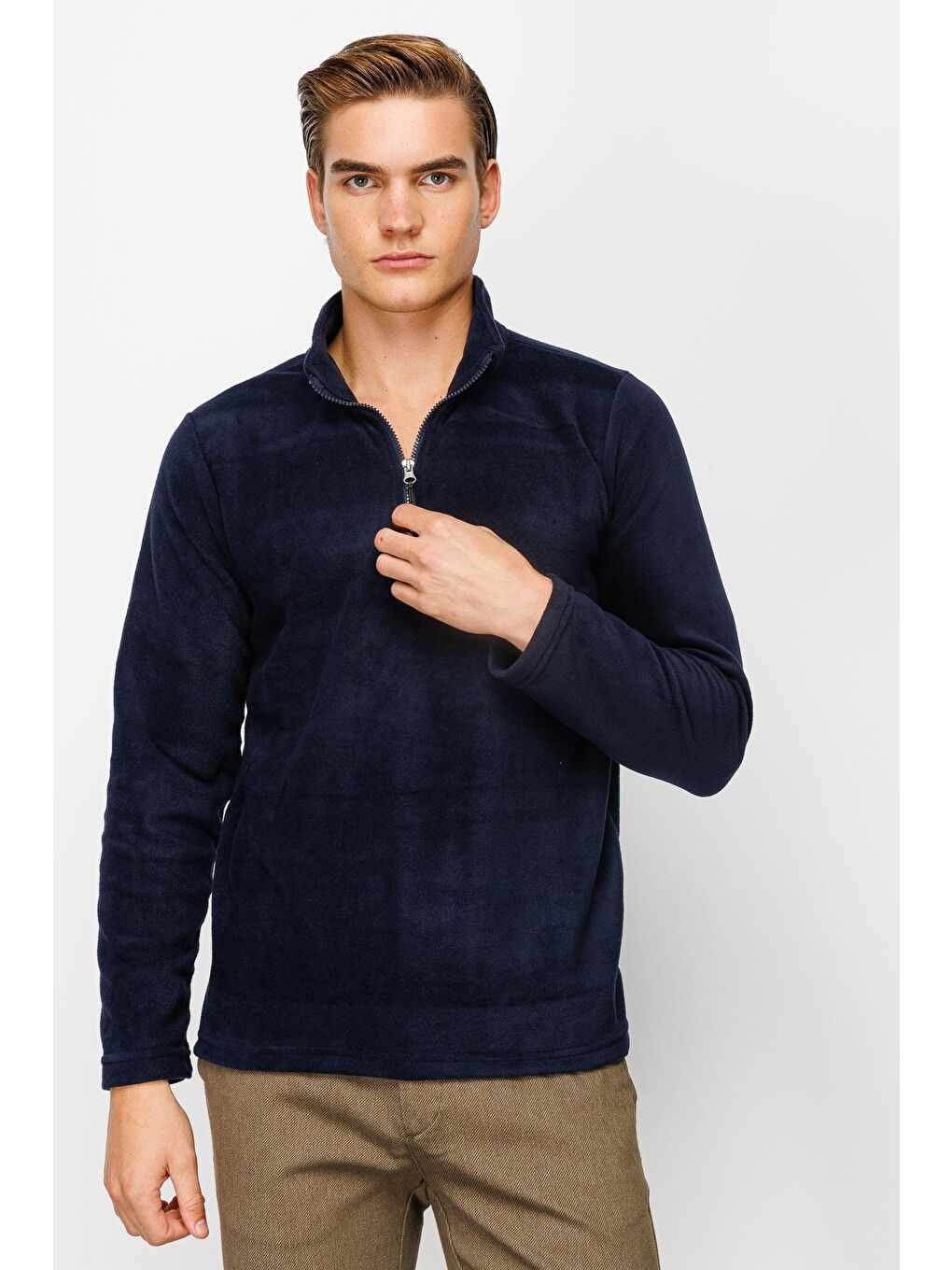 Erkek Lacivert Yarım Fermuar Polar